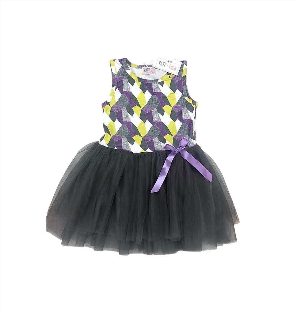 NEW PETE + LUCY girls geo tulle dress in grey